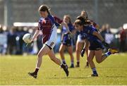 21 April 2018; Sinead Dovovan of Coláiste Bhaile Chláir, Claregalway in action against Megan Brosnan of St Brigids, S.S, Killarney during the Lidl All Ireland Post Primary School Junior B Final match between St Brigids, S.S, Killarney and Coláiste Bhaile Chláir, Claregalway, Galway at Mick Neville Park in Rathkeale, Limerick. Photo by Matt Browne/Sportsfile