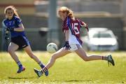 21 April 2018; Shauna Brennan of Coláiste Bhaile Chláir, Claregalway, scores her side's first goal during the Lidl All Ireland Post Primary School Junior B Final match between St Brigids, S.S, Killarney and Coláiste Bhaile Chláir, Claregalway, Galway at Mick Neville Park in Rathkeale, Limerick. Photo by Matt Browne/Sportsfile