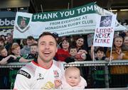 21 April 2018; Tommy Bowe of Ulster with his daughter Emma during a farewell walk around the Kingspan Stadium after the Guinness PRO14 Round 17 refixture match between Ulster and Glasgow Warriors at the Kingspan Stadium in Belfast. Photo by Oliver McVeigh/Sportsfile