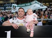 21 April 2018; Tommy Bowe of Ulster with his daughter Emma during a farewell walk around the Kingspan Stadium after the Guinness PRO14 Round 17 refixture match between Ulster and Glasgow Warriors at the Kingspan Stadium in Belfast. Photo by Oliver McVeigh/Sportsfile