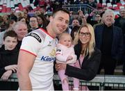 21 April 2018; Tommy Bowe of Ulster with his daughter Emma and wife Lucy during a farewell walk around the Kingspan Stadium after the Guinness PRO14 Round 17 refixture match between Ulster and Glasgow Warriors at the Kingspan Stadium in Belfast. Photo by Oliver McVeigh/Sportsfile