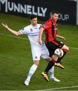 21 April 2018; Chris Mulhall of Longford Town in action against Josh Collins of UCD during the SSE Airtricity League First Division match between Longford Town and UCD at the City Calling Stadium in Lissanurlan, Longford. Photo by Harry Murphy/Sportsfile