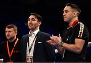 21 April 2018; Irish boxers, from right, Michael Conlan, Jamie Conlan and Paddy Barnes in the corner of Tyrone McKenna ahead of his Super-Lightweight bout at the Boxing in SSE Arena Belfast event in Belfast. Photo by David Fitzgerald/Sportsfile