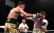 21 April 2018; Tyrone McKenna, left, in action against Anthony Upton during their Super-Lightweight bout at the Boxing in SSE Arena Belfast event in Belfast. Photo by David Fitzgerald/Sportsfile