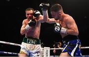 21 April 2018; Luke Keeler, left, in action against Conrad Cummings during their WBO European Middleweight Championship bout at the Boxing in SSE Arena Belfast event in Belfast. Photo by David Fitzgerald/Sportsfile