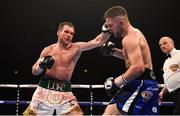 21 April 2018; Luke Keeler, left, in action against Conrad Cummings during their WBO European Middleweight Championship bout at the Boxing in SSE Arena Belfast event in Belfast. Photo by David Fitzgerald/Sportsfile