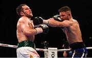21 April 2018; Conrad Cummings, right, in action against Luke Keeler during their WBO European Middleweight Championship bout at the Boxing in SSE Arena Belfast event in Belfast. Photo by David Fitzgerald/Sportsfile