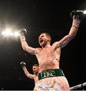 21 April 2018; Luke Keeler celebrates after defeating Conrad Cummings following their WBO European Middleweight Championship bout at the Boxing in SSE Arena Belfast event in Belfast. Photo by David Fitzgerald/Sportsfile
