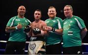 21 April 2018; David Oliver Joyce celebrates with his team following his WBO European Middleweight Championship bout against Jordan Ellison at the Boxing in SSE Arena Belfast event in Belfast. Photo by David Fitzgerald/Sportsfile