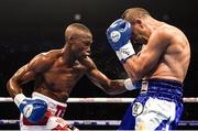 21 April 2018; Zolani Tete, left, in action against Omar Andres Narvaez during their WBO Bantamweight Championship bout at the Boxing in SSE Arena Belfast event in Belfast. Photo by David Fitzgerald/Sportsfile