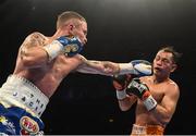 21 April 2018; Carl Frampton, left, in action against Nonito Donaire during their Vacant WBO Interim World Featherweight Championship bout at the Boxing in SSE Arena Belfast event in Belfast. Photo by David Fitzgerald/Sportsfile