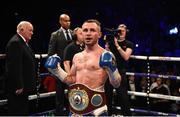 21 April 2018; Carl Frampton celebrates after defeating Nonito Donaire following their Vacant WBO Interim World Featherweight Championship bout at the Boxing in SSE Arena Belfast event in Belfast. Photo by David Fitzgerald/Sportsfile