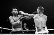21 April 2018; (EDITORS NOTE: Image has been converted to black & white) Carl Frampton, right, in action against Nonito Donaire during their Vacant WBO Interim World Featherweight Championship bout at the Boxing in SSE Arena Belfast event in Belfast. Photo by David Fitzgerald/Sportsfile