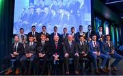 21 April 2018; AIB GAA Club football team of the year, with Uachtarán Chumann Lúthchleas Gael John Horan, and Denis O'Callaghan, Head of AIB Retail Banking, at the AIB GAA Club Player Awards at Croke Park in Dublin. Photo by Eóin Noonan/Sportsfile