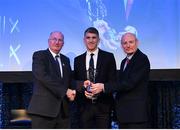 21 April 2018; Kieran Fitzgerald of Corofin is presented with his award by Uachtarán Chumann Lúthchleas Gael John Horan and Denis O'Callaghan, Head of AIB Retail Banking at the AIB GAA Club Player Awards at Croke Park in Dublin. Photo by Eóin Noonan/Sportsfile