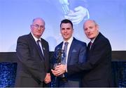 21 April 2018; Adrian Morrissey of Liam Mellows is presented with his award by Uachtarán Chumann Lúthchleas Gael John Horan and Denis O'Callaghan, Head of AIB Retail Banking at the AIB GAA Club Player Awards at Croke Park in Dublin. Photo by Eóin Noonan/Sportsfile