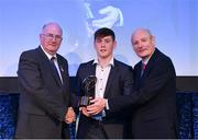 21 April 2018; Con O’Callaghan of Cuala is presented with his award by Uachtarán Chumann Lúthchleas Gael John Horan and Denis O'Callaghan, Head of AIB Retail Banking at the AIB GAA Club Player Awards at Croke Park in Dublin. Photo by Eóin Noonan/Sportsfile