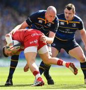 21 April 2018; Steff Evans of Scarlets is tackled by Devin Toner of Leinster during the European Rugby Champions Cup Semi-Final match between Leinster Rugby and Scarlets at the Aviva Stadium in Dublin. Photo by Ramsey Cardy/Sportsfile