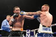 21 April 2018; Nonito Donaire, left, in action against Carl Frampton during their Vacant WBO Interim World Featherweight Championship bout at the Boxing in SSE Arena Belfast event in Belfast. Photo by David Fitzgerald/Sportsfile