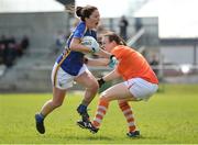 22 April 2018; Mairéad Morrissey of Tipperary in action against Sarah Marley of Armagh during the Lidl Ladies Football National League Division 2 semi-final match between Tipperary and Armagh at Coralstown Kinnegad GAA in Kinnegad, Westmeath. Photo by Piaras Ó Mídheach/Sportsfile