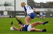22 April 2018; Ciara Finnegan of Cavan is tackled by Megan Dunford of Waterford during the Lidl Ladies Football National League Division 2 semi-final match between Waterford and Cavan at St Brendan's Park in Birr, Offaly. Photo by Ramsey Cardy/Sportsfile