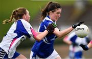 22 April 2018; Bronagh Sheridan of Cavan is tackled by Rebecca Casey of Waterford during the Lidl Ladies Football National League Division 2 semi-final match between Waterford and Cavan at St Brendan's Park in Birr, Offaly. Photo by Ramsey Cardy/Sportsfile