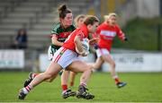 22 April 2018; Libby Coppinger of Cork is tackled by Doireann Hughes of Mayo during the Lidl Ladies Football National League Division 1 semi-final match between Cork and Mayo at St Brendan's Park in Birr, Offaly. Photo by Ramsey Cardy/Sportsfile