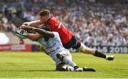 22 April 2018; Yannick Nyanga of Racing 92 in action against Jack O’Donoghue of Munster during the European Rugby Champions Cup semi-final match between Racing 92 and Munster Rugby at the Stade Chaban-Delmas in Bordeaux, France. Photo by Brendan Moran/Sportsfile