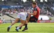 22 April 2018; Andrew Conway of Munster is tackled by Marc Andreu of Racing 92 during the European Rugby Champions Cup semi-final match between Racing 92 and Munster Rugby at the Stade Chaban-Delmas in Bordeaux, France. Photo by Brendan Moran/Sportsfile