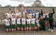 22 April 2018; Rachel Purcell captain of Greystones lifts the cup as her team-mates celebrate after the 18s Conference match between Gorey-Arklow and Greystones at Navan RFC in Meath. Photo by Matt Browne/Sportsfile