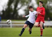 22 April 2018; Darragh Jordan of Mayo Schoolboys & Youths Association Football League in action against Ethan Varian of Cork Youth League during the FAI Youth Interleague Cup Final match between Mayo Schoolboys & Youths Association Football League and Cork Youth League at Milebush Park in Castlebar, Mayo. Photo by Harry Murphy/Sportsfile