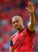 22 April 2018; Simon Zebo of Munster salutes the Munster fans after the European Rugby Champions Cup semi-final match between Racing 92 and Munster Rugby at the Stade Chaban-Delmas in Bordeaux, France. Photo by Brendan Moran/Sportsfile