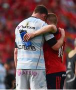 22 April 2018; Donnacha Ryan of Racing 92 consoles his former team-mate Keith Earls of Munster after the European Rugby Champions Cup semi-final match between Racing 92 and Munster Rugby at the Stade Chaban-Delmas in Bordeaux, France. Photo by Brendan Moran/Sportsfile