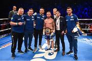 21 April 2018; Carl Frampton with his team following his Vacant WBO Interim World Featherweight Championship bout against Nonito Donaire at the Boxing in SSE Arena Belfast event in Belfast. Photo by David Fitzgerald/Sportsfile
