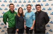 22 April 2018; Second place runner Joseph O'Donoghue, second from right, pictured with, from left, Declan Byrne, Managing Director of TITAN Experience, Caroline Donellan, Head of Marketing at KBC and John Foley, CEO of Athletics Ireland following the KBC Night Run on North Wall Quay in Dublin. Photo by David Fitzgerald/Sportsfile