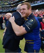21 April 2018; Sean Cronin of Leinster, right, celebrates with Leinster Rugby President Niall Rynne after the European Rugby Champions Cup Semi-Final match between Leinster Rugby and Scarlets at the Aviva Stadium in Dublin. Photo by Brendan Moran/Sportsfile