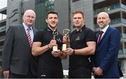 22 April 2018; Ronan Finn, PwC Partner, right, and Uachtarán Chumann Lúthchleas Gael, John Horan, left, are pictured with Galway Footballer Damien Comer and Tipperary Hurler Jason Forde at the announcement of the April PwC GAA/GPA Player of the Month Awards at a reception in PwC Offices, Dublin. Photo by David Fitzgerald/Sportsfile