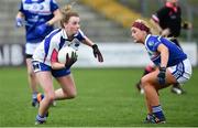 22 April 2018; Rebecca Casey of Waterford in action against Donna English of Cavan during the Lidl Ladies Football National League Division 2 semi-final match between Waterford and Cavan at St Brendan's Park in Birr, Offaly. Photo by Ramsey Cardy/Sportsfile