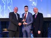 21 April 2018; James Murray of Moorefield is presented with his award by Uachtarán Chumann Lúthchleas Gael John Horan and Denis O'Callaghan, Head of AIB Retail Banking at the AIB GAA Club Player Awards at Croke Park in Dublin. Photo by Eóin Noonan/Sportsfile