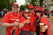 22 April 2018; Munster supporters Gary Cogan, from Turner's Cross, Cork, Rachel Murdiff, from Dublin, Pat O'Farrell, from Ballincollig, Co. Cork, and Eibhlin Higgins, from Tralee, Co. Kerry, prior to the European Rugby Champions Cup semi-final match between Racing 92 and Munster Rugby at the Stade Chaban-Delmas in Bordeaux, France. Photo by Diarmuid Greene/Sportsfile