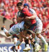 22 April 2018; Conor Murray of Munster is tackled by Maxime Machenaud and Wenceslas Lauret of Racing 92 during the European Rugby Champions Cup semi-final match between Racing 92 and Munster Rugby at the Stade Chaban-Delmas in Bordeaux, France. Photo by Diarmuid Greene/Sportsfile
