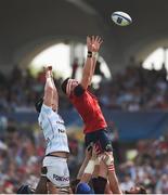 22 April 2018; Billy Holland of Munster wins possession in a lineout ahead of Bernard Le Roux of Racing 92 during the European Rugby Champions Cup semi-final match between Racing 92 and Munster Rugby at the Stade Chaban-Delmas in Bordeaux, France. Photo by Diarmuid Greene/Sportsfile