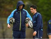 24 April 2018; Head coach Leo Cullen, left, with Joey Carbery during Leinster Rugby squad training at Rosemount in UCD, Dublin. Photo by Brendan Moran/Sportsfile