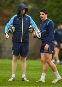 24 April 2018; Head coach Leo Cullen, left, with Joey Carbery during Leinster Rugby squad training at Rosemount in UCD, Dublin. Photo by Brendan Moran/Sportsfile