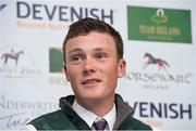 24 April 2018; Team Ireland member Michael Duffy during a Horse Sport Ireland press conference launching the 2018 Longines FEI Nations Cup Series at Punchestown Racecourse in Naas, Co. Kildare. Photo by Matt Browne/Sportsfile