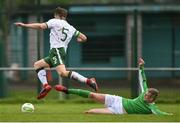 24 April 2018; Sean O'Mahony of Ireland - College & Universities in action against Cian Loye of Irish Defence Forces during the College & Universities Friendly match between Irish Defence Forces and Ireland at Collins Barracks in Cork. Photo by Harry Murphy/Sportsfile
