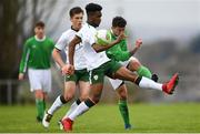 24 April 2018; John McCrossan of Irish Defence Forces in action against Carlton Ubaezuonu of Ireland - College & Universities during the College & Universities Friendly match between Irish Defence Forces and Ireland at Collins Barracks in Cork. Photo by Harry Murphy/Sportsfile