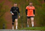 24 April 2018; Andrew Conway and Rory Scannell make their way out for Munster Rugby squad training at the University of Limerick in Limerick. Photo by Diarmuid Greene/Sportsfile