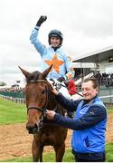 24 April 2018; Patrick Mullins celebrates after winning the BoyleSports Champion Steeplechase on Un De Sceaux at Punchestown Racecourse in Naas, Co. Kildare. Photo by Matt Browne/Sportsfile