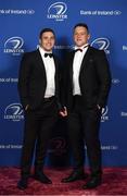 24 April 2018; On arrival at the Leinster Rugby Awards Ball are Lordan Larmour, left, and Andrew Porter. The Awards, taking place at the InterContinental Dublin and MC’d by Darragh Maloney, were a celebration of the 2017/18 Leinster Rugby season to date and over the course of the evening Leinster Rugby acknowledged the contributions of retirees Isa Nacewa, Richardt Strauss and Jamie Heaslip as well as presenting Leinster Rugby caps to departees Jordi Murphy, Cathal Marsh and Peadar Timmins. Former Leinster and Ireland player Paul McNaughton was inducted into the Guinness Hall of Fame. Some of the other Award winners on the night included; Blackrock College (Deep River Rock School of the Year), Hugh Woodhouse, Mullingar RFC (Beauchamps Contribution to Leinster Rugby Award), MU Barnhall RFC (CityJet Senior Club of the Year), Gorey Community School (Irish Independent Development School of the Year Award), Wicklow RFC (Bank of Ireland Junior Club of the Year) and Nora Stapleton (Energia Women’s Rugby Award). Photo by Ramsey Cardy/Sportsfile